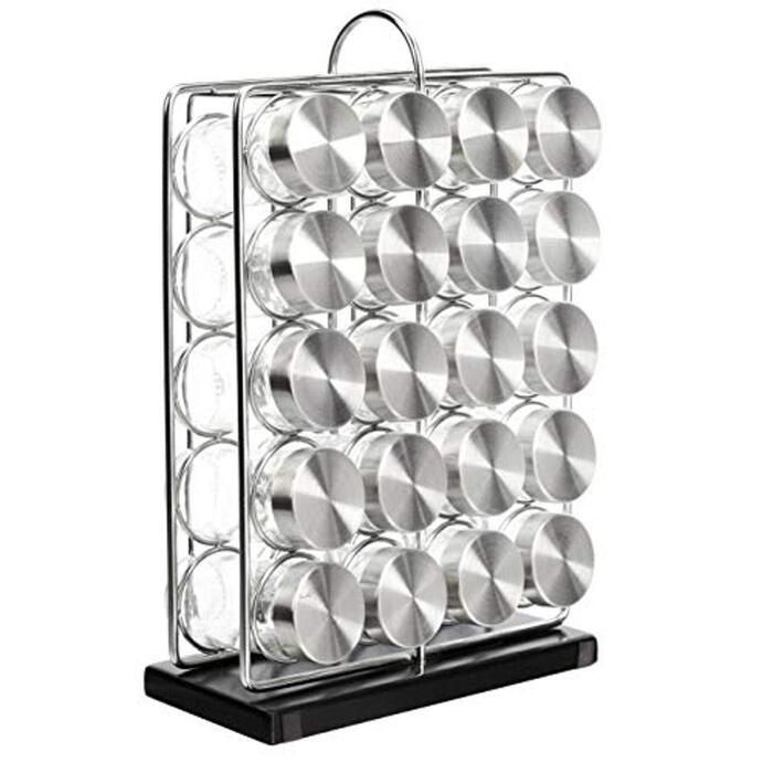 Стійка для спецій Storeo Basics з легованої сталі з 20 банками банки в комплекті сріблястий органайзер на 20 банок