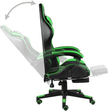 Геймерське крісло з підставкою для ніг, чорно-зелена штучна шкіра
