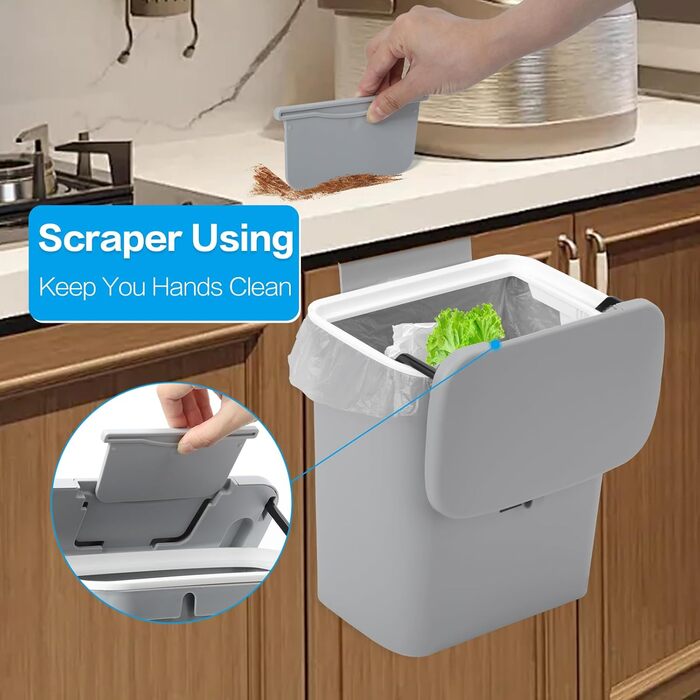 Відро для компосту для кухні, 9-літрове відро для сміття, на стільницю або під раковину, підвісне невелике відро для сміття з криш