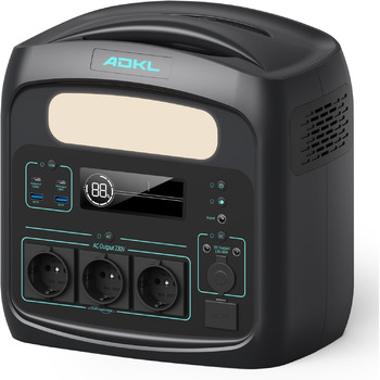 Портативна LiFePO4 зарядна станція 921.6 Втгод, швидка зарядка 1.5 години, порт зарядки USB-C PD 100 Вт, 3 розетки змінного струму 1200 Вт, портативна зарядна станція для аварійного живлення, кемпінгу, кемперів, дому. (Чорний - 1200 Вт)