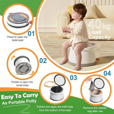 Дитяче сидіння для унітазу NAUXIU, складний горщик, складаний дитячий унітаз, вуличне сидіння для унітазу, дорожній горщик для діт