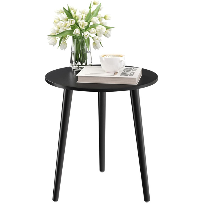Приставний столик APICIZON, круглий журнальний столик Ø 42 см, висота 51 см, диванний столик з ніжками з масиву дерева, скандинавський стиль, дерев&39яна тумбочка/приставний столик для вітальні, спальні, чорний