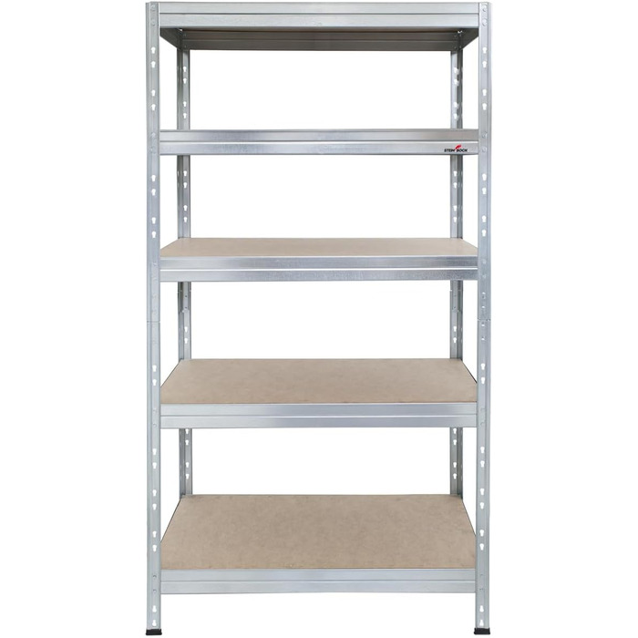 Міцний стелаж Steinbock - ВxШxГ 180 x 90 x 45 см - оцинкований - вантажопідйомність 1250 кг - безболтовий стелаж з 5 полицями - навантаження на полицю 250 кг - виготовлено в ЄС - стелаж для майстерні з оцинкованої сталі - міцний металевий стелаж типу S - 