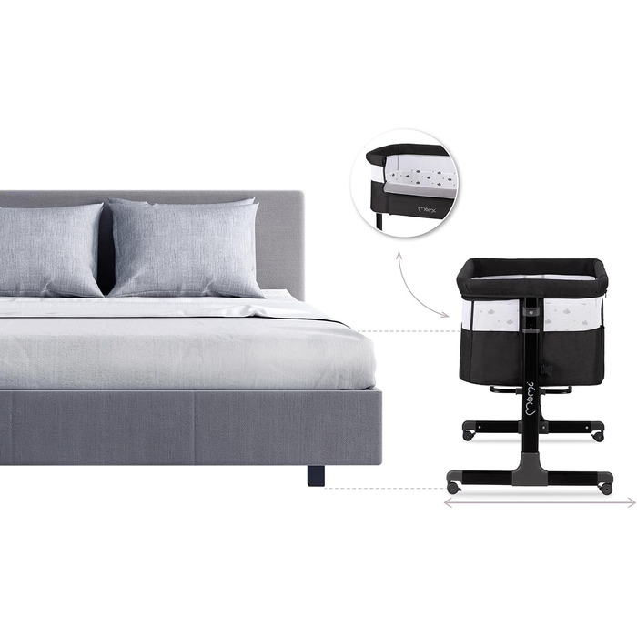 Багатофункціональна тумбочка та дитяче ліжко MoMi REVO, 6-рівневе регулювання висоти від 72 до 82 см, темно-сірий колір