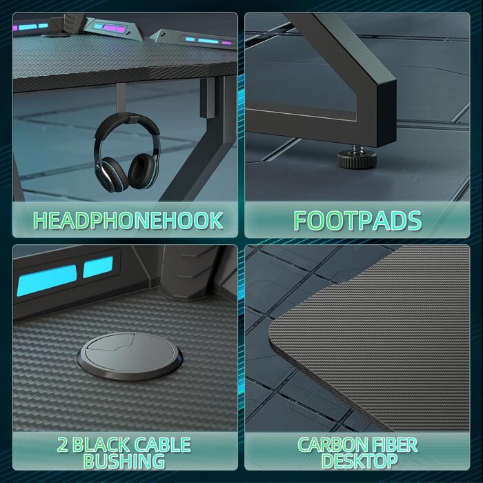 Ігровий стіл BEXEVUE, 100 x 60 см, МДФ / сталь / вуглецеве волокно, чорний