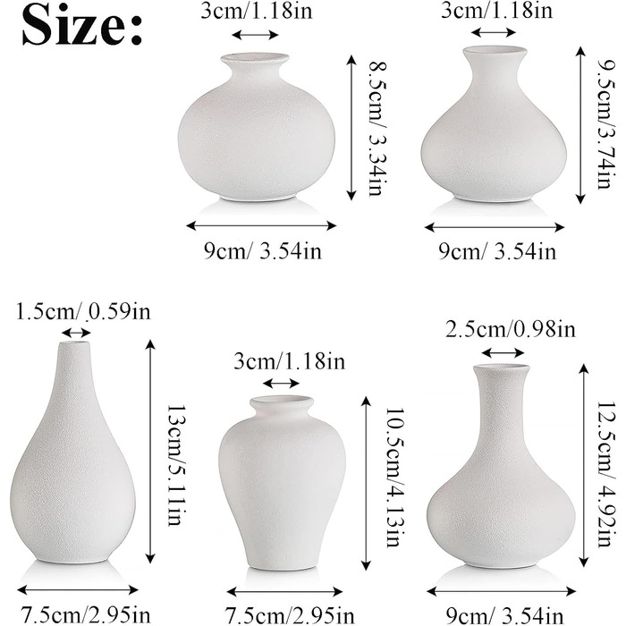 Міні-ваза набір керамічна біла 5 шт. маленькі вази для прикраси столу міні порцелянова ваза керамічна ваза біла матова сучасна прикраса ваза біла для квітів трава пампаси вхід у вітальню та прикраса столу