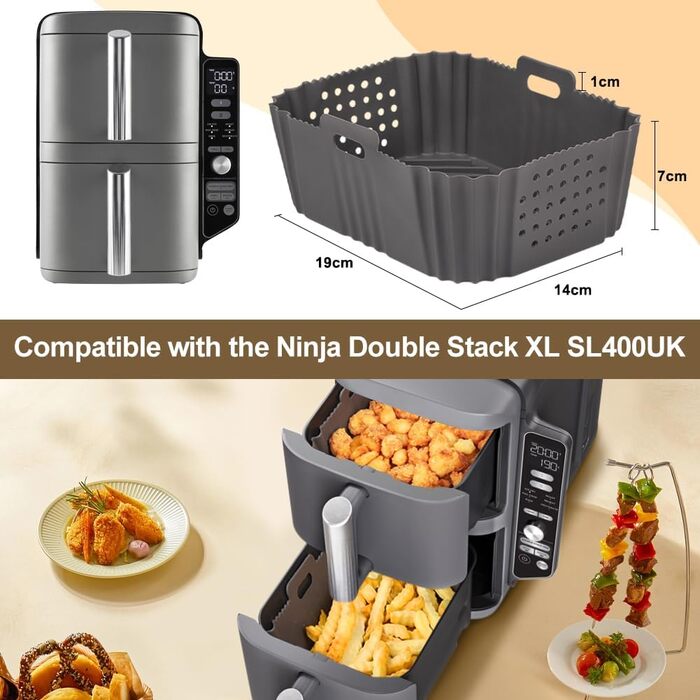 Аксесуари для фритюрниці BYKITCHEN для фритюрниці Ninja Double Stack XL SL400EU, силіконова форма для фритюрниці 2 шт. и для Ninja SL400EU 9.5 л, силіконова вставка для фритюрниці, форма для випічки у фритюрниці