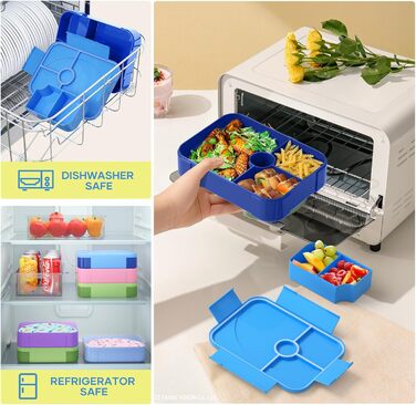 Ланчбокс дитячий Leikeego з роздільниками, герметичний, для хлопчиків та дівчаток, для дитячого садка та школи (Синій)