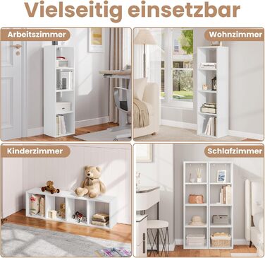 Книжкова полиця WOLTU на 4 рівні, кубічна полиця, відкритий стелаж, полиця для вітальні, кабінету, дитячої кімнати, офісу, сучасна, 30x106,5x23,5 см, білий, SK051ws