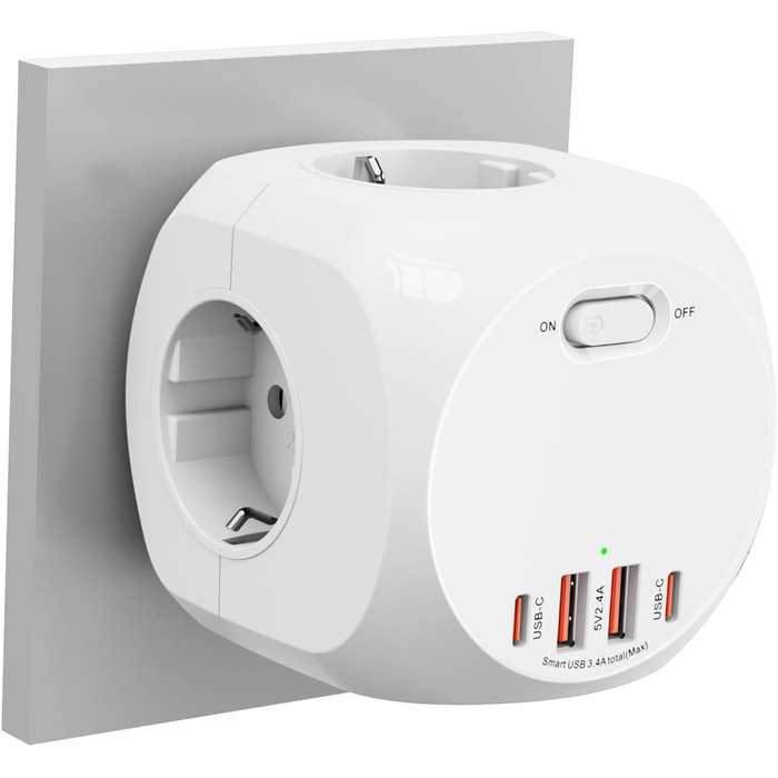 Розетка з USB, розетка з вимикачем, подовжувач на 8 розеток N 1, куб з 2 розетками USB-C, адаптер для домашнього офісу з кубом роз