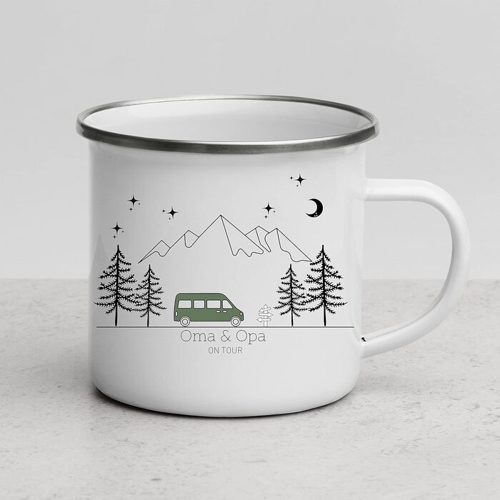 Емальована кружка Маленька Матильда, барвиста персоналізована кемпінгова кружка з іменем для кемперів, кавова кружка, аксесуар для караванів, кружка з нержавіючої сталі, подарунок для кемперів (зелений колір)
