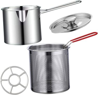 Комплект фритюрниці з нержавіючої сталі для дому Міні-сковорода Портативна плита Кошик для фритюрниці тако Японська фритюрниця темпура Маленька глибока фритюрниця Кошик для фритюрниці з горщиком, 1