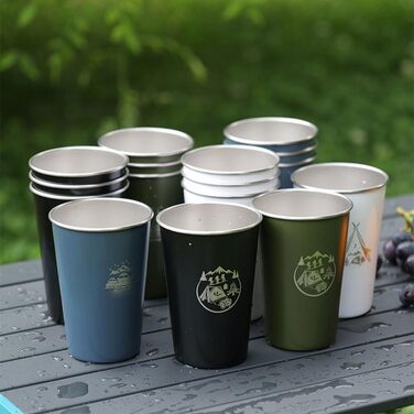 Набір із 4 кавових чашок об&39ємом 350 мл з нержавіючої сталі 304 для кемпінгу на відкритому повітрі з силіконовим чохлом та сумкою для зберігання