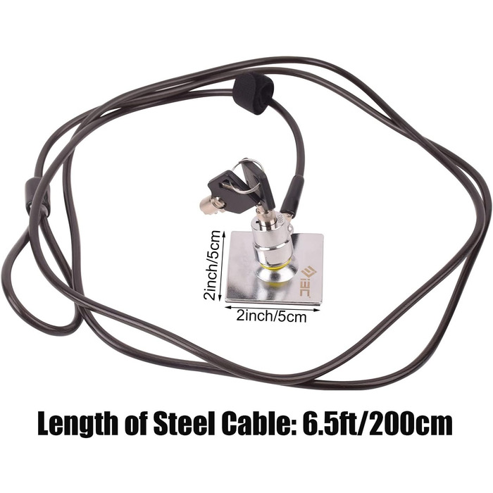 Замок для ноутбука з тросом проти крадіжки, анкерна пластина та 2 ключі, клейка пластина для фіксації, чорний