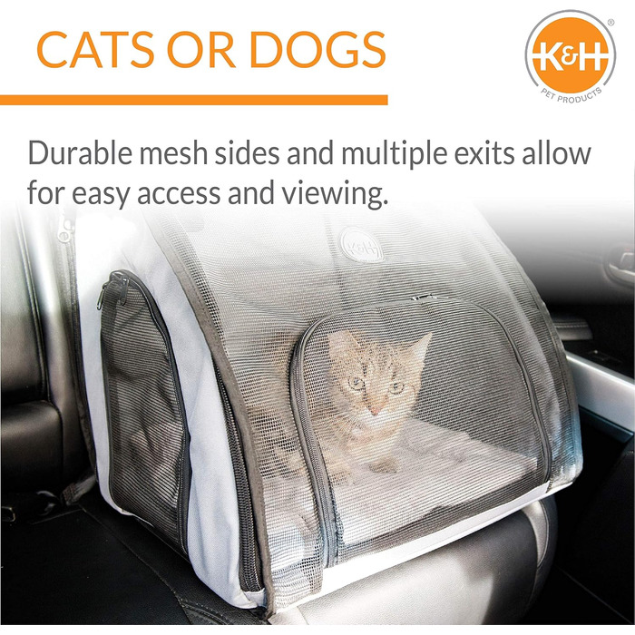 Автокрісло для собак K&H Pet Products, закрите, дорожнє, безпечне для домашніх тварин, автокрісло для собак, мякі боковини, крита переноска для домашніх тварин, миється, кілька входів, сітчасте вікно