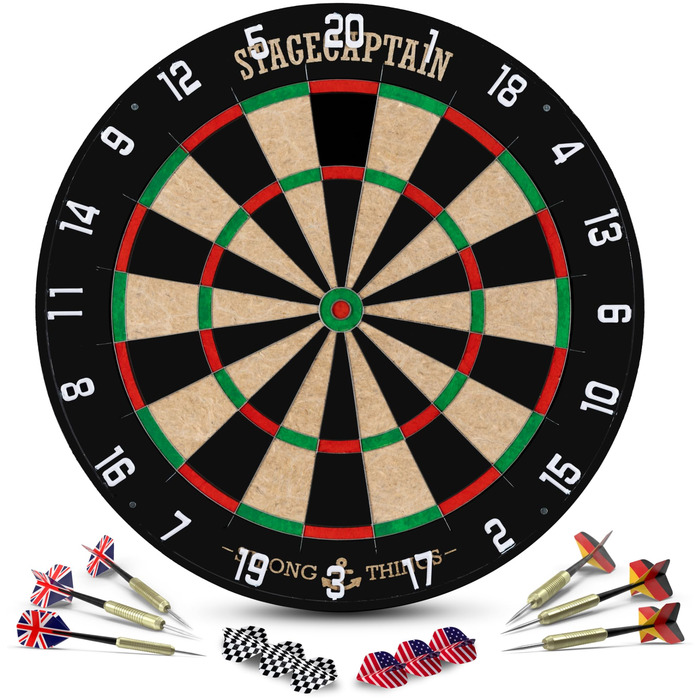 Мішень для дротиків Stagecaptain DBS-1715C Bullseye Champion з дротиками - Професійна сталева мішень для дротиків з сизалю - Мішень для дротиків з надтонкими дротами - Мішень для дротиків з 6 дротиками та 4 наборами дергань