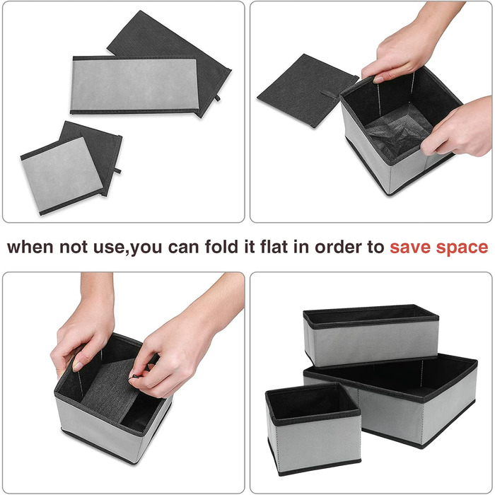 Набір Puricon з 13 коробок для зберігання тканини, органайзери для шухляд/системи для зберігання одягу, складні коробки для зберігання в гардеробах та спальнях - сірі, 13 предметів