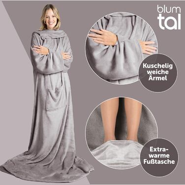 Ковдра з рукавами - Пухнаста затишна ковдра з рукавами - Сертифікована OEKO-TEX ковдра з рукавами та кишенею для ніг - Ковдра з рукавами для жінок та чоловіків - Ковдра з рукавами для дорослих різних кольорів 01 - Сіра ковдра з рукавами для дорослих