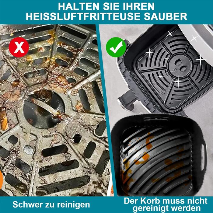 Силіконова форма 21 см для фритюрниці, 2 шт. аксесуари для фритюрниці XL Силіконова форма для випічки Philip XL 6.2 л, COSORI 5.5 л/4.7 л, Cecotec 6 л, багаторазова замість паперу для випічки аксесуари для фритюрниці чорний