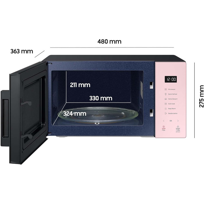 Мікрохвильова піч Samsung Bespoke Solo MS2GT5018AP/EG, 23 л, автоматичні програми для домашнього десерту, швидке розморожування, рожеве