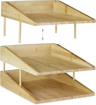 Бамбуковий лоток для документів Relaxdays, 3 відділення, штабелюється, лоток DIN A4 для офісу та столу, лоток для листів, натуральний одинарний