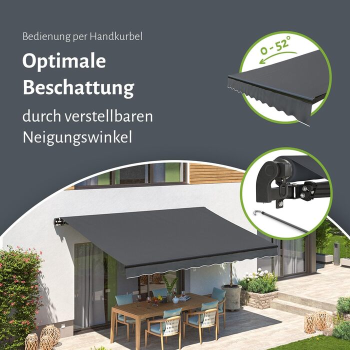 Ручний складаний тент empasa &39Start&39, сонцезахисний тент, алюміній/поліестер, повністю зібраний, різних розмірів та кольорів, 350 x 250, білий/антрацит, смужка