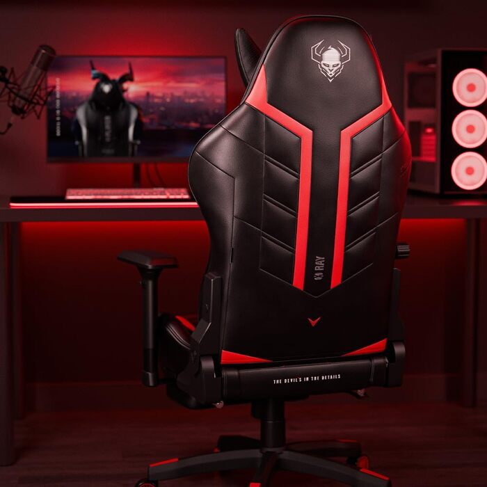 Геймерське крісло Diablo X-Ray, офісне крісло, геймерське крісло, письмове крісло, 4D підлокітники, ергономічний дизайн, штучна шкіра, перфороване, функція гойдання, чорно-червоне, розмір King (XL)