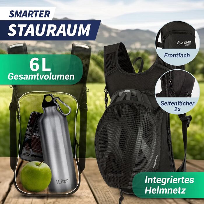 Велосипедний рюкзак SASMO 6L, чорний, ультралегкий, з термовідділенням та сіткою для шолома