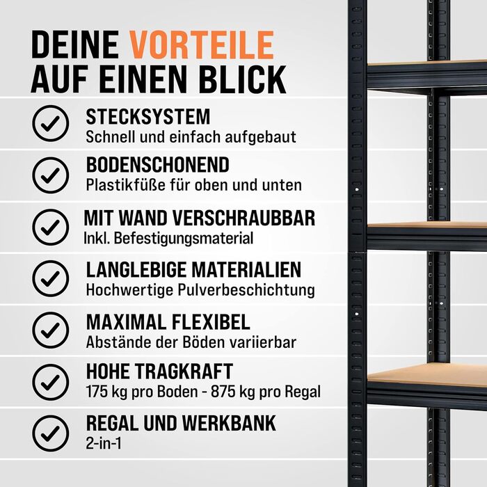 Стелаж Monzana 2 шт. для важких умов експлуатації 180x90x40 см Чорний матеріал для складання 1750 кг 10 полиць МДФ Стелажі для підвалу Стелажі для зберігання Безболтові стелажі Металеві стелажі Стелажі для майстерні