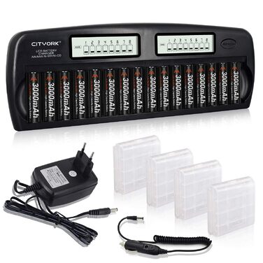 Швидкий зарядний пристрій CITYORK - інтегрований захист із РК-дисплеєм - для нікель-металгідридних акумуляторів типу AA AAA, включаючи 16 нікель-металгідридних акумуляторів типу AA 3000 мАг, корпус для акумулятора