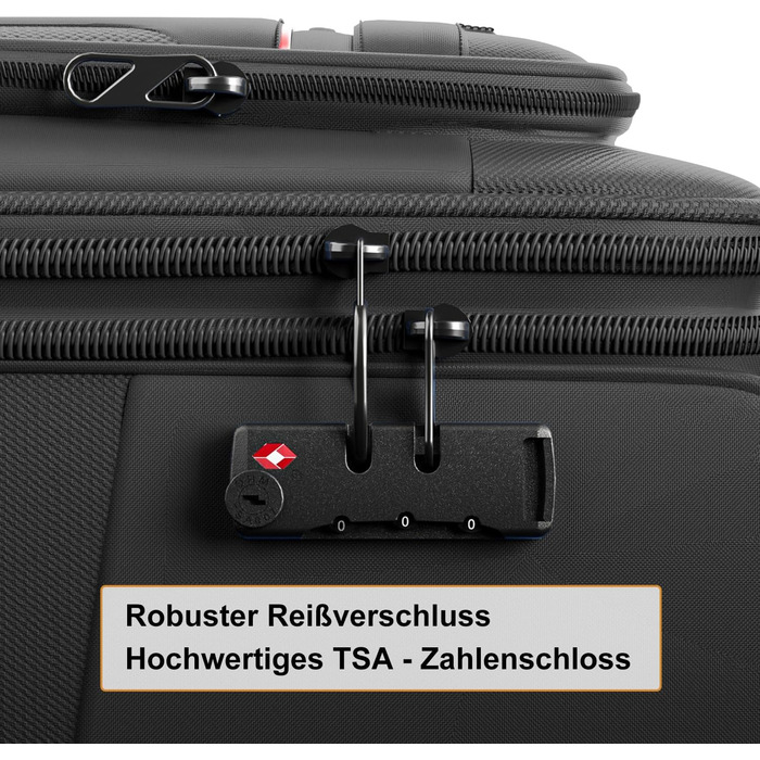 Розширюваний валіза-кейc з мяким корпусом - ручна поклажа, малий розмір 55x38x23 см, тканинний валіза на колесах, водонепроникний, з 4 колесами та TSA замком, обєм 48 літрів, чорний S Чорний