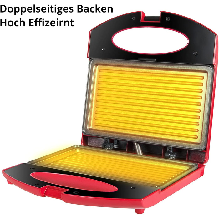 Тостер для сендвічів Gotoll Panini Grill 750 Вт, тостер для сендвічів і паніні з антипригарними пластинами, Panini Maker Easy Cleaning, Тарілчастий гриль тостер, червоний