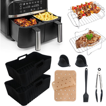 Аксесуари для двозонної аерофритюрниці, набір аксесуарів для фритюрниці з силіконовою формою для Ninja Foodi AF300EU,AF400EU,AF400EUCP, Innsky, аксесуари для подвійної фритюрниці Princess 7,6 л-9,5 л, решітка для гриля аерофритюрниці тощо