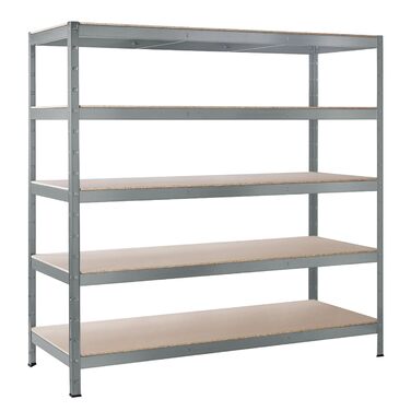 Стелаж SCHULTE Shelf World для важких умов експлуатації з 5 рівнями, 180x160x60 см (ВxШxГ), вантажопідйомність на рівень приблизно 250 кг, оцинкований, стелаж для зберігання, стелаж для підвалу, стелаж для майстерні, стелаж без ригелів