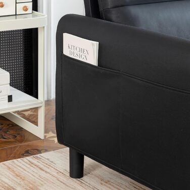 Диван 173 см, Чорні дивани для вітальні, Зручний тканинний диван, 3-місний диван з підлокітниками, 3 подушки та 4 дерев&39яні ніжки, Глибокий диван для відпочинку для домашнього офісу (чорний)