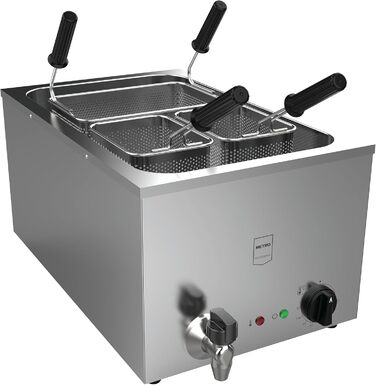 Професійна електрична паста-плита METRO, нержавіюча сталь, 25 л, 3200 Вт, 3 кошики, срібло
