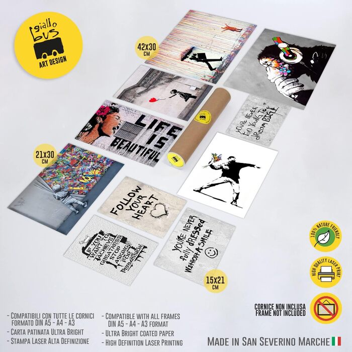 Набір з 10 настінних плакатів - Бенксі - Колекція Бенксі 1 - Мелований папір - 2 x A3 42x30cm 4 x A4 30x21cm 4 x A5 215cm - БЕЗ РА