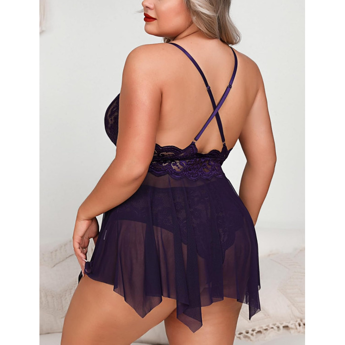 Жіночий нічний комплект Aranmei, мереживний, відкритий, великі розміри, фіолетовий, 3XL
