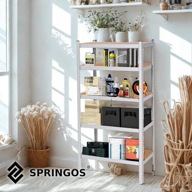 Металевий стелаж SPRINGOS, гаражний стелаж, підвальний стелаж, 60 x 100 x 180 см, 5 полиць, 60 x 100 x 180 см, сріблястий