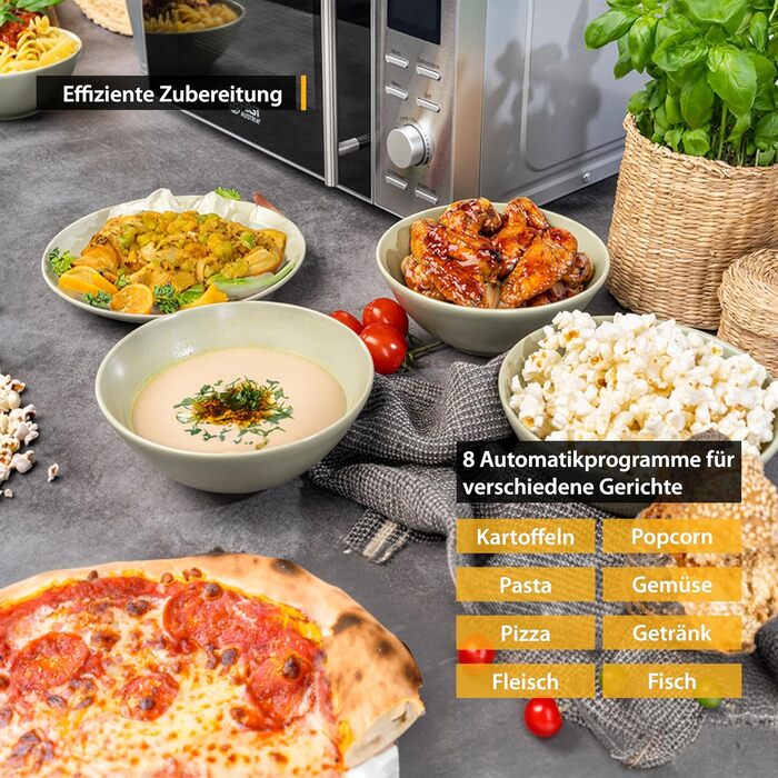 Мікрохвильова піч TZS First Austria 1100 Вт з функцією гриля 800 Вт, ємність 20 л (брутто), функція швидкого старту, LCD дисплей, 8 автоматичних програм, 700 Вт, нержавіюча сталь