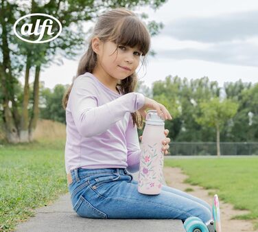 Дитяча пляшка alfi KIDS ISO 500 мл, пастельно-рожева, ізольована дитяча пляшка для пиття, нержавіюча сталь, повністю герметична з кришкою, що закручується, зберігає напої гарячими 12 годин, холодними 24 години, підходить для газованих напоїв, без BPA, кві