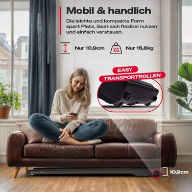 Килимок для ходьби Sportstech - Бігова доріжка для домашнього використання з нахилом до 9 1-6 км/год, включаючи підписку на додаток Домашній офіс, крокомір, легкий та компактний, транспортні колеса WalkMate до 120 кг Walkmate Black