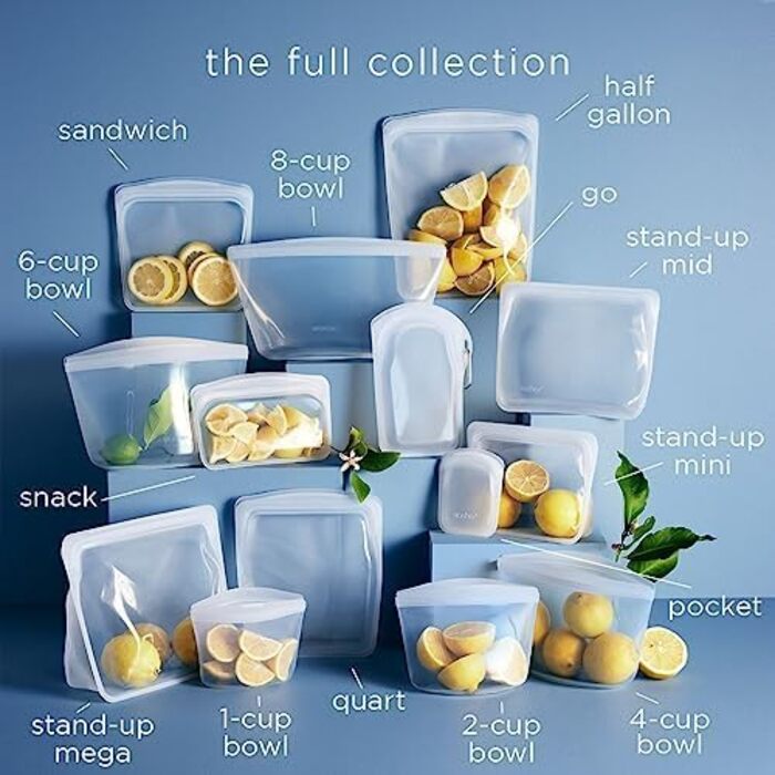 Силіконові пакети Stasher Bowl преміум-класу, багаторазові для їжі, миска на 6 чашок, прозорі, міцні, придатні для використання в духовці, посудомийній машині та морозильній камері, екологічно чисті, не протікають, ланч-пакет, 1419 мл