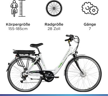 Дюймовий жіночий велосипед Ebike E City Bike жіночий велосипед з низькою підніжкою голландський велосипед з шестернями велосипед з низькою підніжкою Ebike білий / зелений 49 см, 503 28-