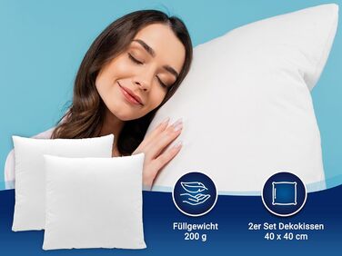 Набір із 2 подушок ZOLLNER - Виготовлено в Європі - Наповнювач поліестер - Чохол зі змішаної тканини - Можна прати при температурі до 95C - 40x40 см - Готельна якість - Сертифіковано Oeko-Tex 40 x 40 см