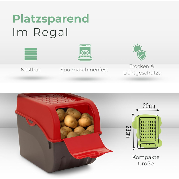 Ящик для зберігання картоплі Novaliv 2 середні 5 л ЧЕРВОНИЙ Ящик для картоплі Штабелюваний ящик для овочів, ящик для цибулі, кошик для картоплі, контейнер для фруктів, ящик для картоплі, контейнер для зберігання цибулі, контейнер для зберігання продуктів,