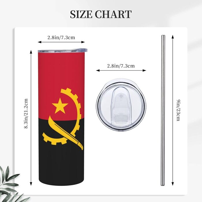 Кухоль з прямою трубочкою, дизайн ангольського прапора, друкований, дорожній кухоль, підходить для кемпінгу, офісу та дому, 590 мл