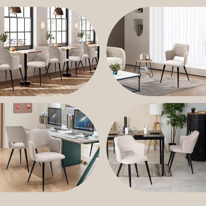 Обідні стільці MEUBLE COSY, комплект з 2 шт. , кухонний стілець, м&39яке крісло з підлокітниками, тканинне крісло, крісло для вітальні, металеві ніжки, бежевий