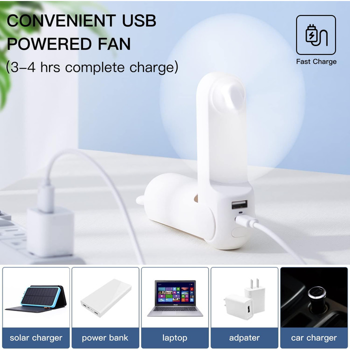 Ручний вентилятор JISULIFE Міні-вентилятор 3 В 1, з акумулятором USB на 4500 мАг. Маленький вентилятор, портативний вентилятор, що працює від акумулятора, макс. 46 годин роботи, функція ліхтарика білий