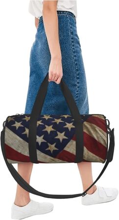 Спортивна сумка для подорожей, малюнок американський прапор, принт з ефектом нічного сяйва, чорний колір, універсальний розмір, дорожня сумка